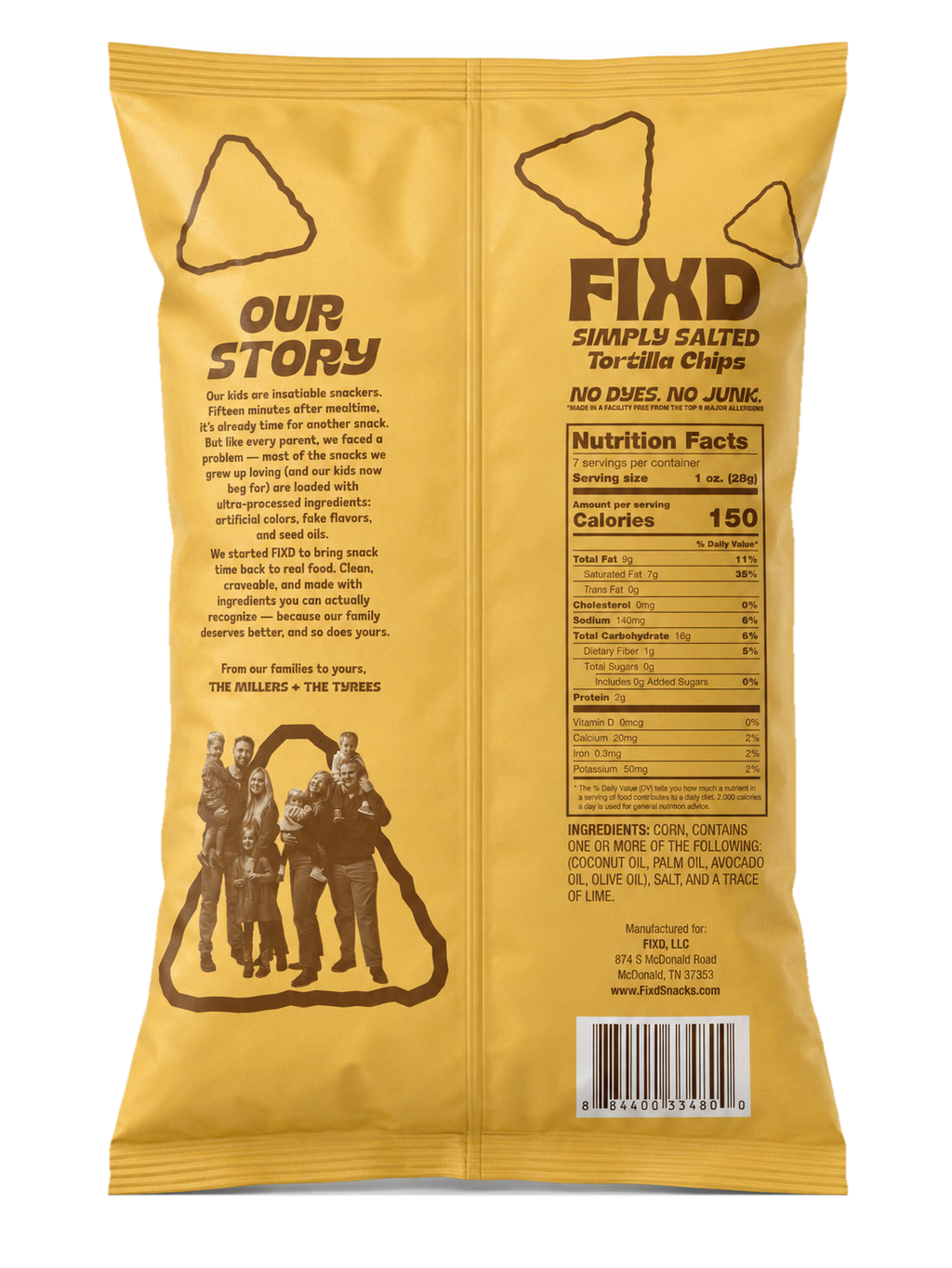 FIXD Simply Salted tortilla chips back of bag