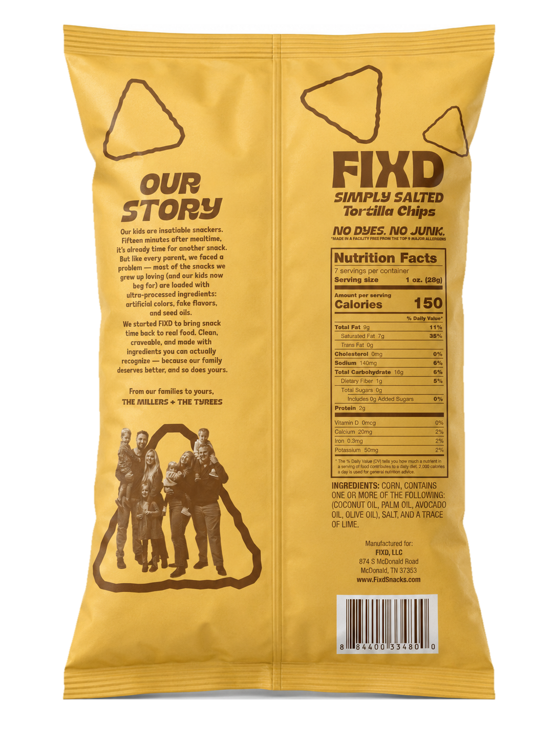 FIXD Simply Salted tortilla chips back of bag